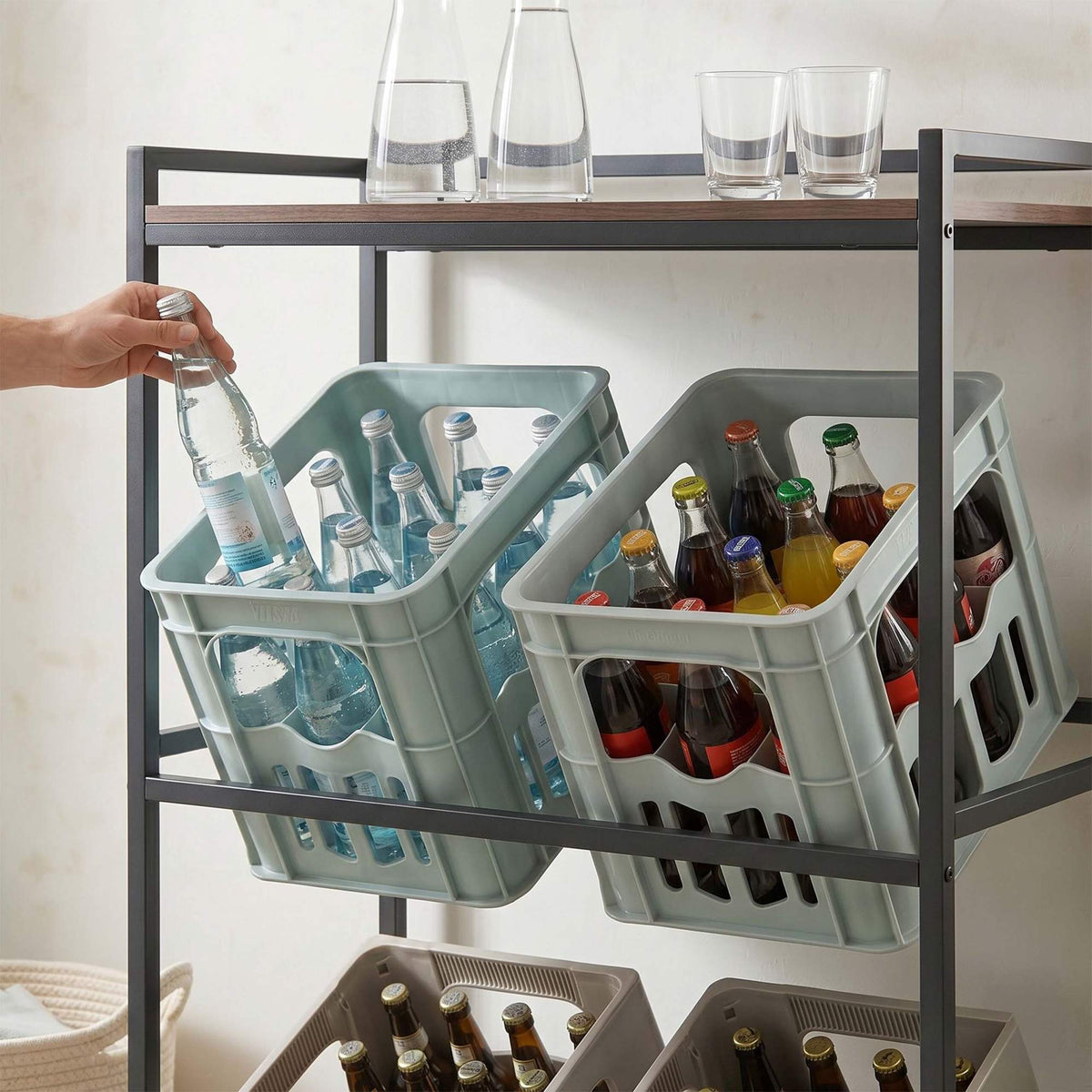 Industrial-Style Drink Crate Rack, 2-Tier, Black/Brown