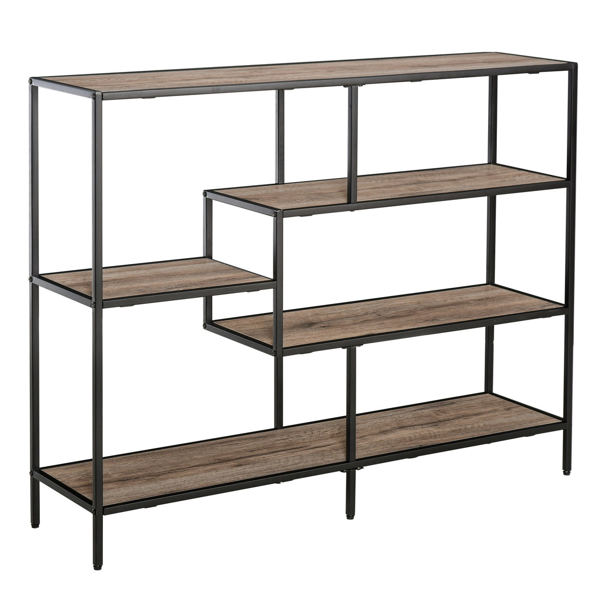 Industrial Style Standing Bookshelf, Filing Shelf, Black+Light Oak, 120X32X95Cm