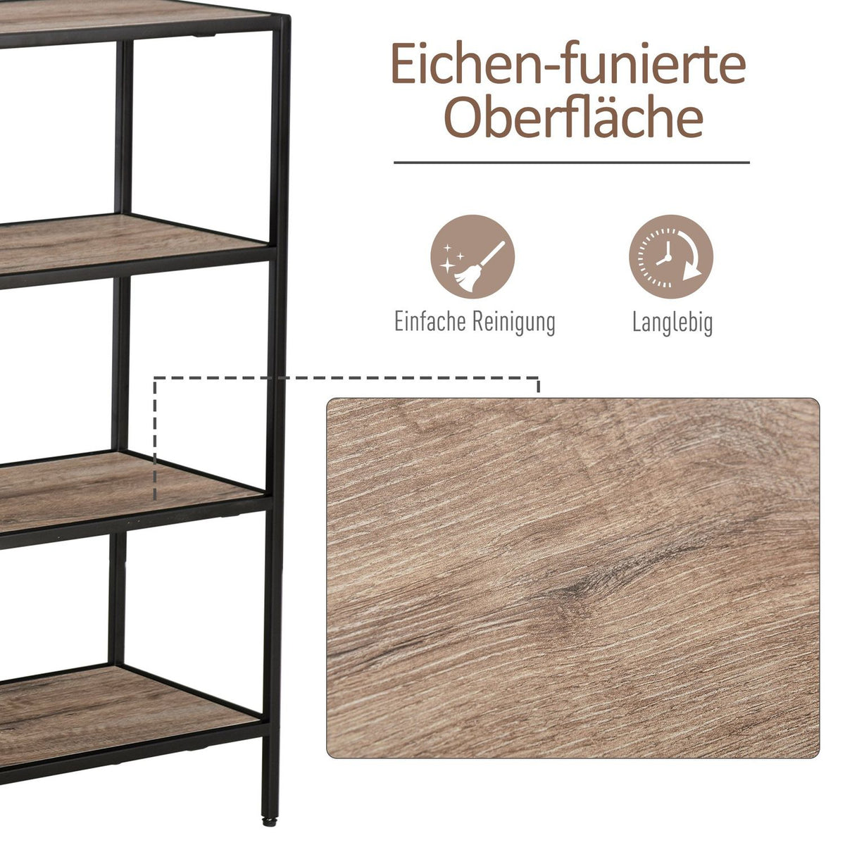 Industrial Style Standing Bookshelf, Filing Shelf, Black+Light Oak, 120X32X95Cm