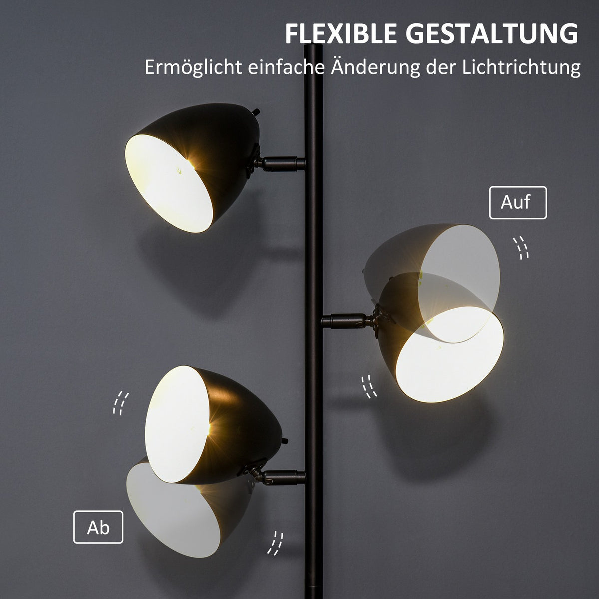 Industrial style floor lamp for the living room with 3 adjustable steel metal lampshades 38 x 28 x 169 cm Black