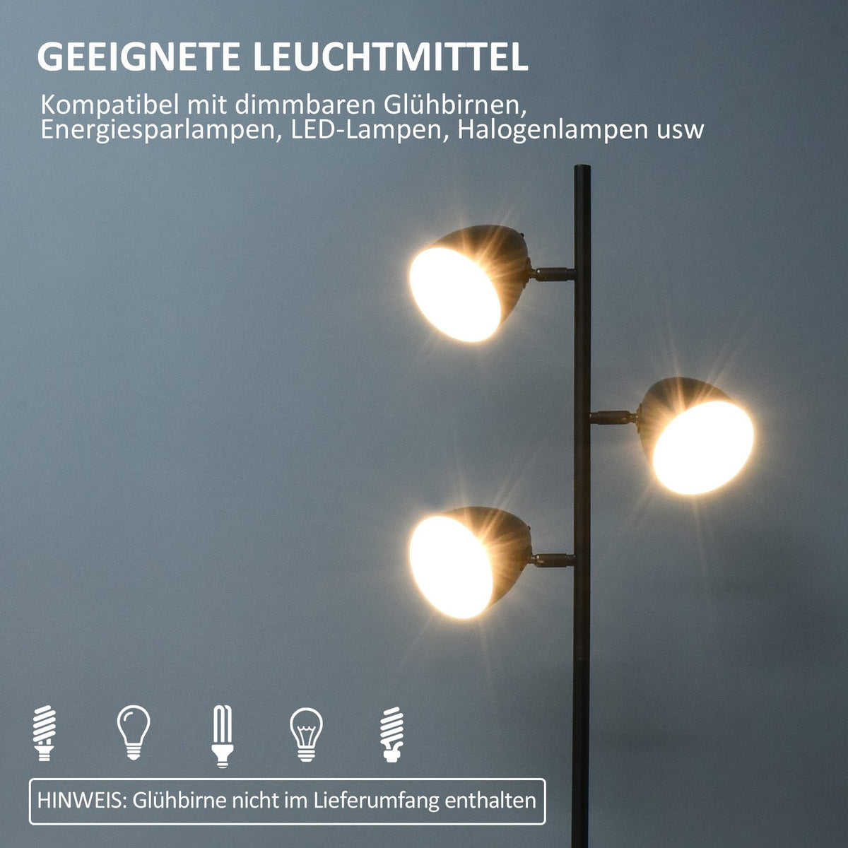 Industrial style floor lamp for the living room with 3 adjustable steel metal lampshades 38 x 28 x 169 cm Black