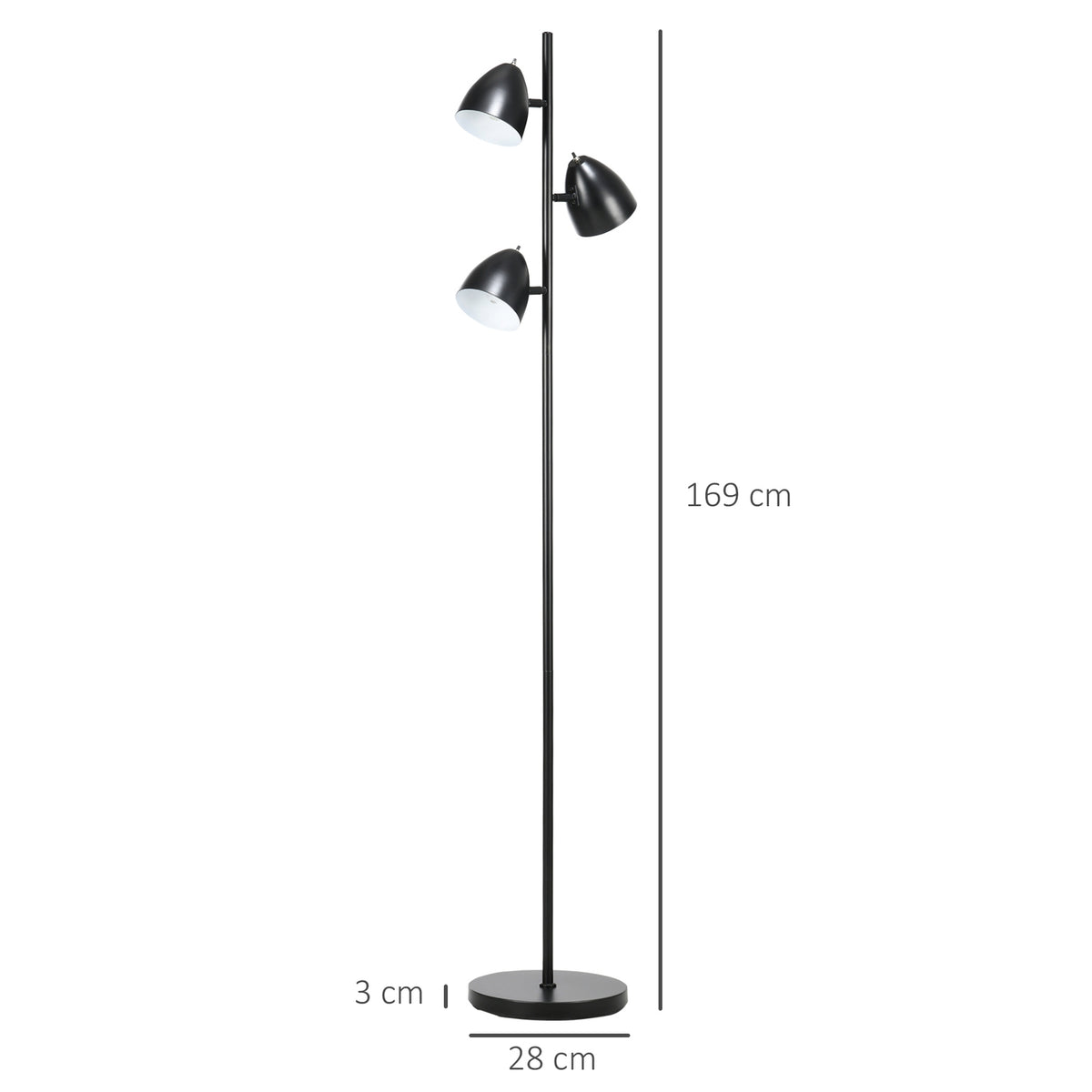 Industrial style floor lamp for the living room with 3 adjustable steel metal lampshades 38 x 28 x 169 cm Black