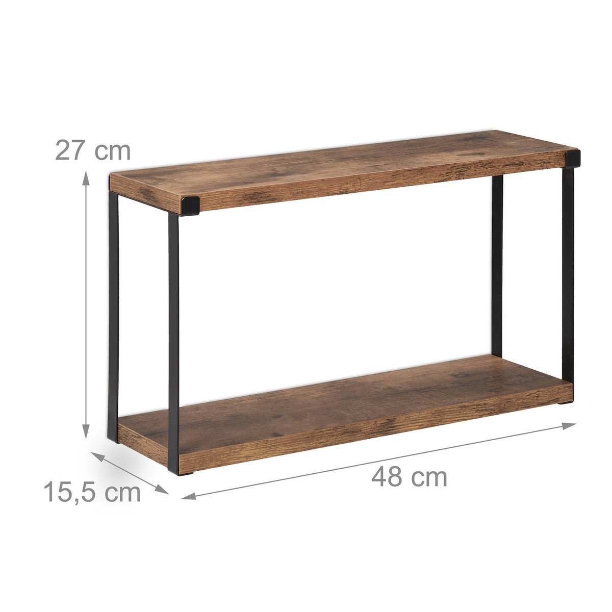 Industrial wall shelf with 2 shelves