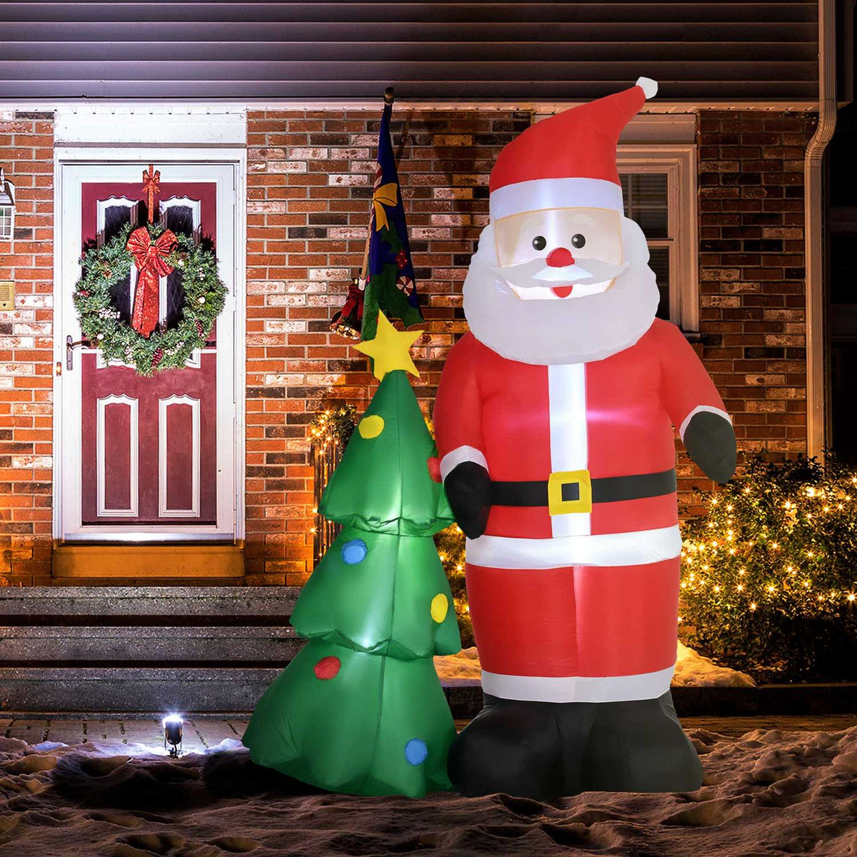 Inflatable 210Cm Santa Claus With Christmas Tree Led Self-Inflating Waterproof Christmas Decoration Christmas Lights
