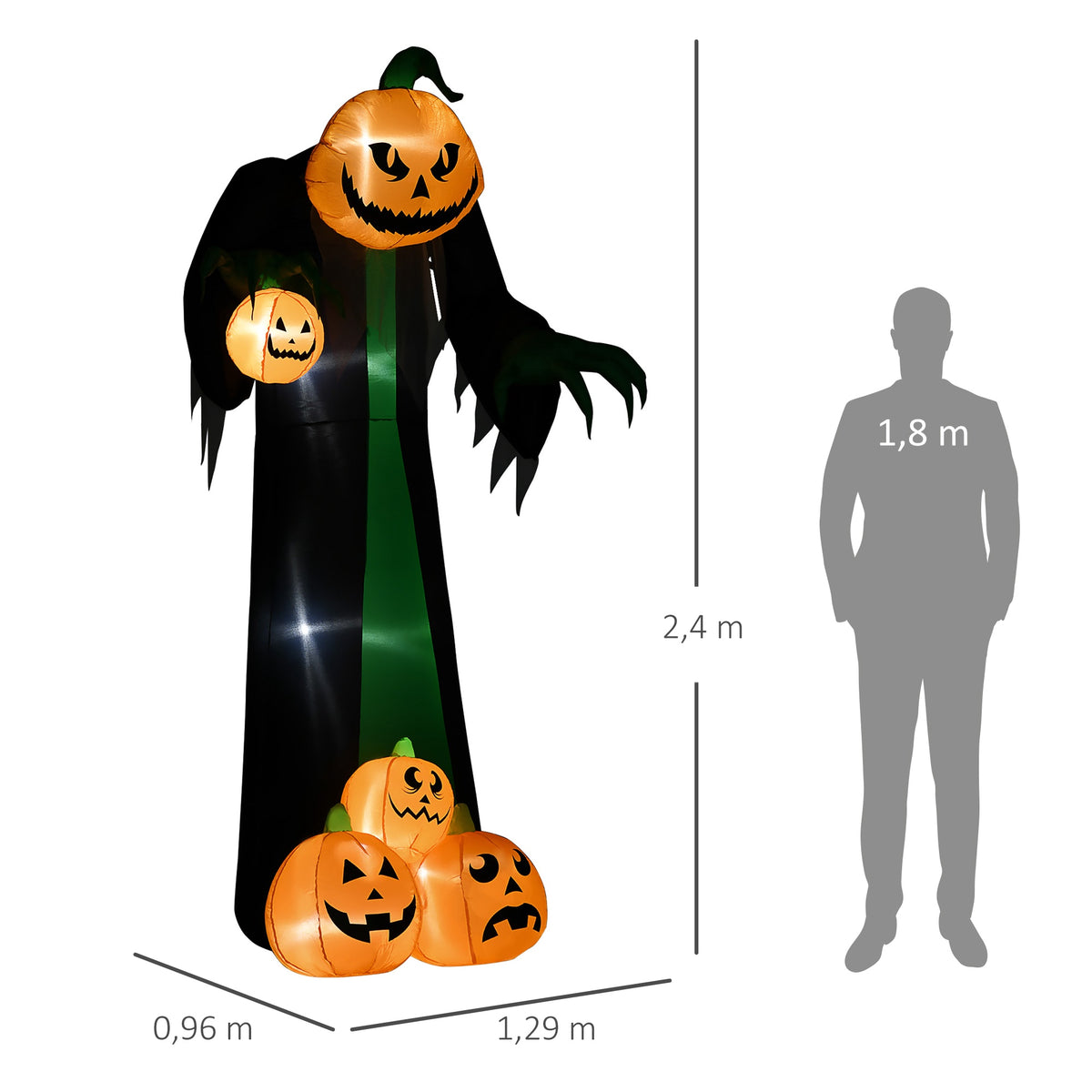 Inflatable 2.4m LED Pumpkin Ghost for Outdoor Halloween Decor