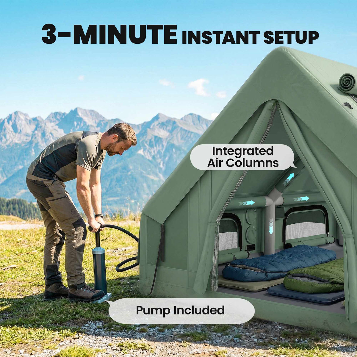 Inflatable 4-Season Tent for 8-10 People, Waterproof