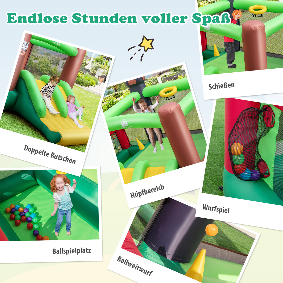 Inflatable Bounce House with Slide & Ball Pit, 356x330x220 cm