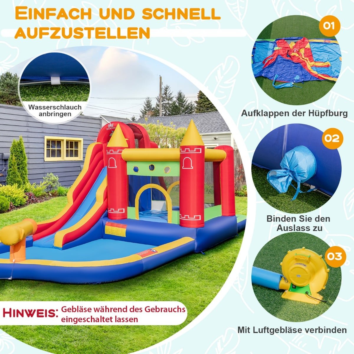Inflatable Bounce House with Slide & Climbing Wall, 9-in-1