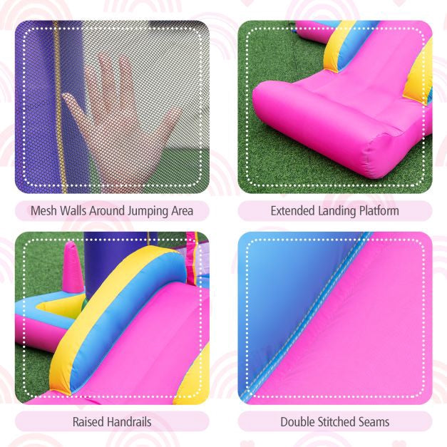 Inflatable Bounce House with Slide, Splash Pool, Basketball Hoop