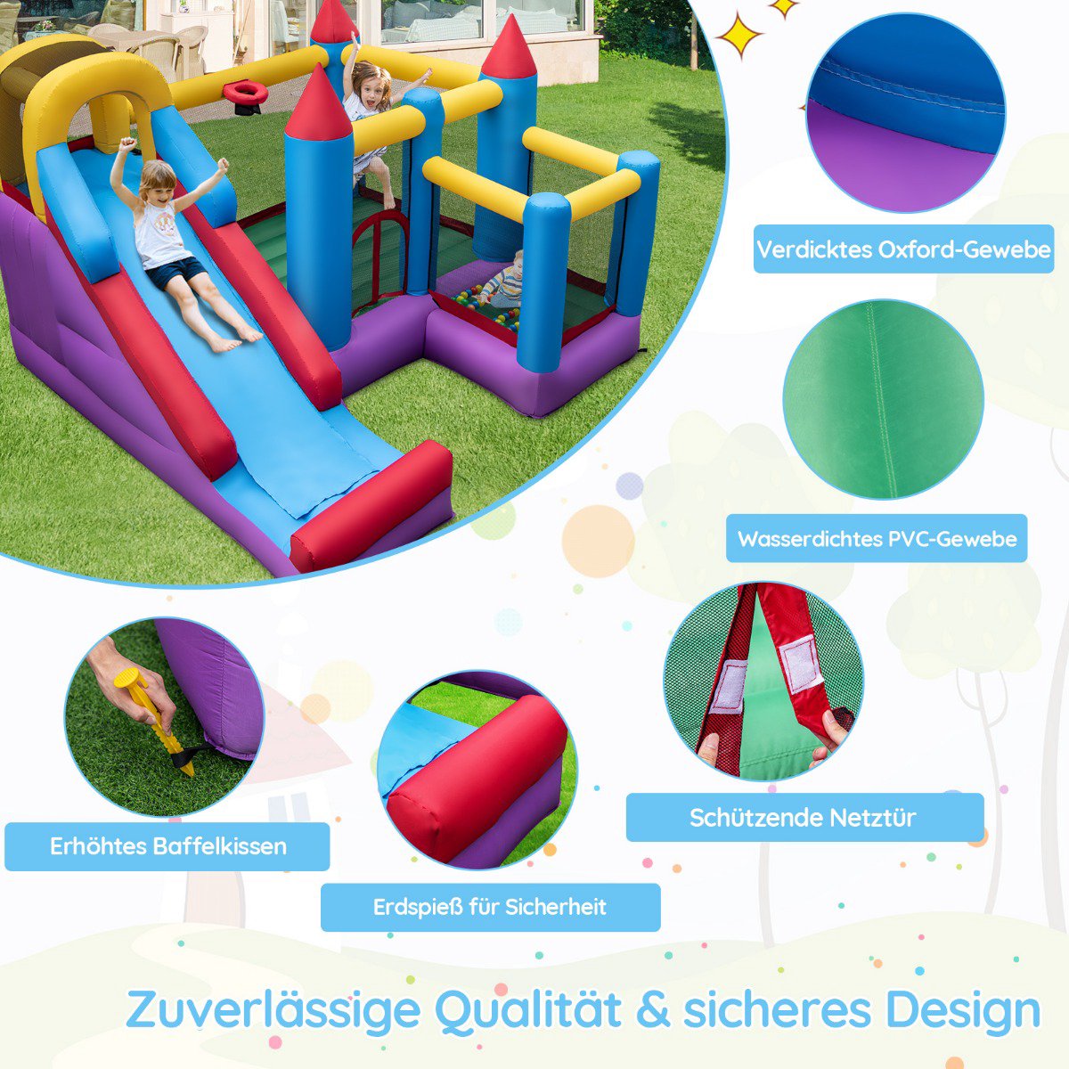 Inflatable Bounce House with Slide and Ball Pit, 5-in-1 Play Area