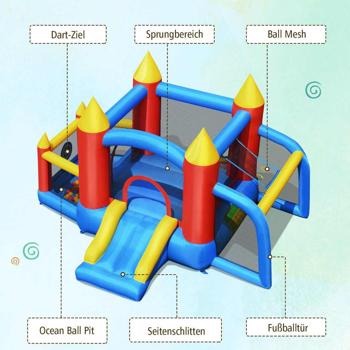 Inflatable Bouncy Castle +450W Blower with Slide Ocean Balls 350 x 275 x 196 cm Colorful