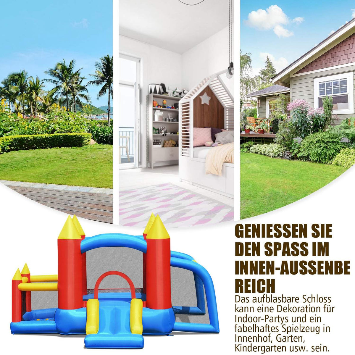 Inflatable Bouncy Castle +450W Blower with Slide Ocean Balls 350 x 275 x 196 cm Colorful