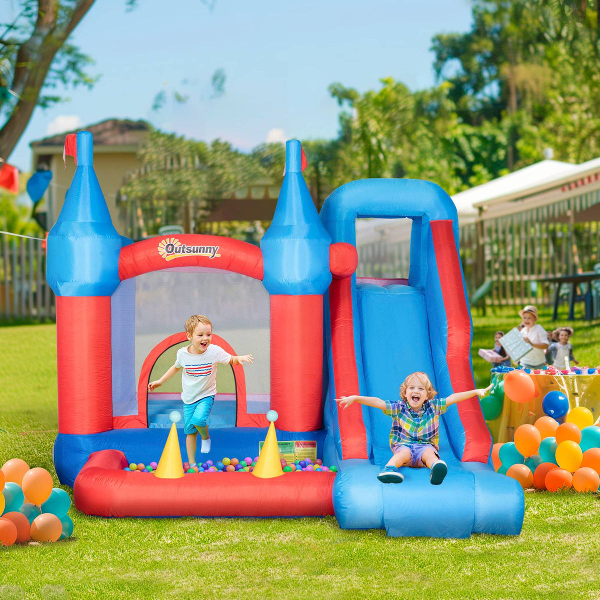 Inflatable Bouncy Castle For 4 Kids Water Bouncy Castle With Blower, Slide, Pool, Climbing Wall, Trampoline, For 3-8 Years