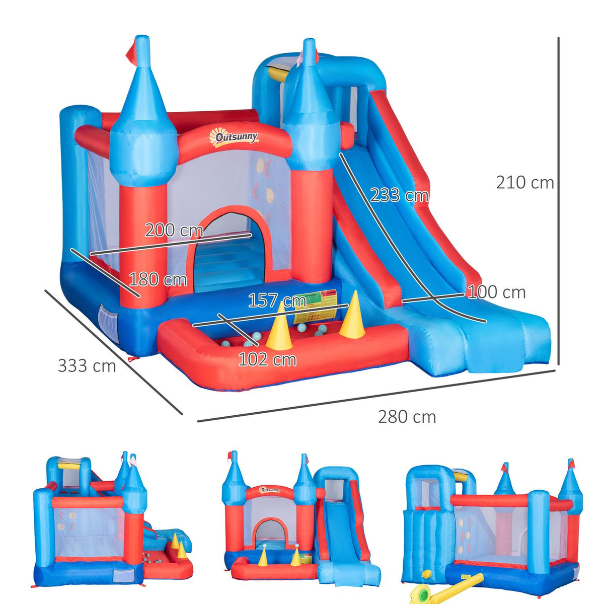 Inflatable Bouncy Castle For 4 Kids Water Bouncy Castle With Blower, Slide, Pool, Climbing Wall, Trampoline, For 3-8 Years
