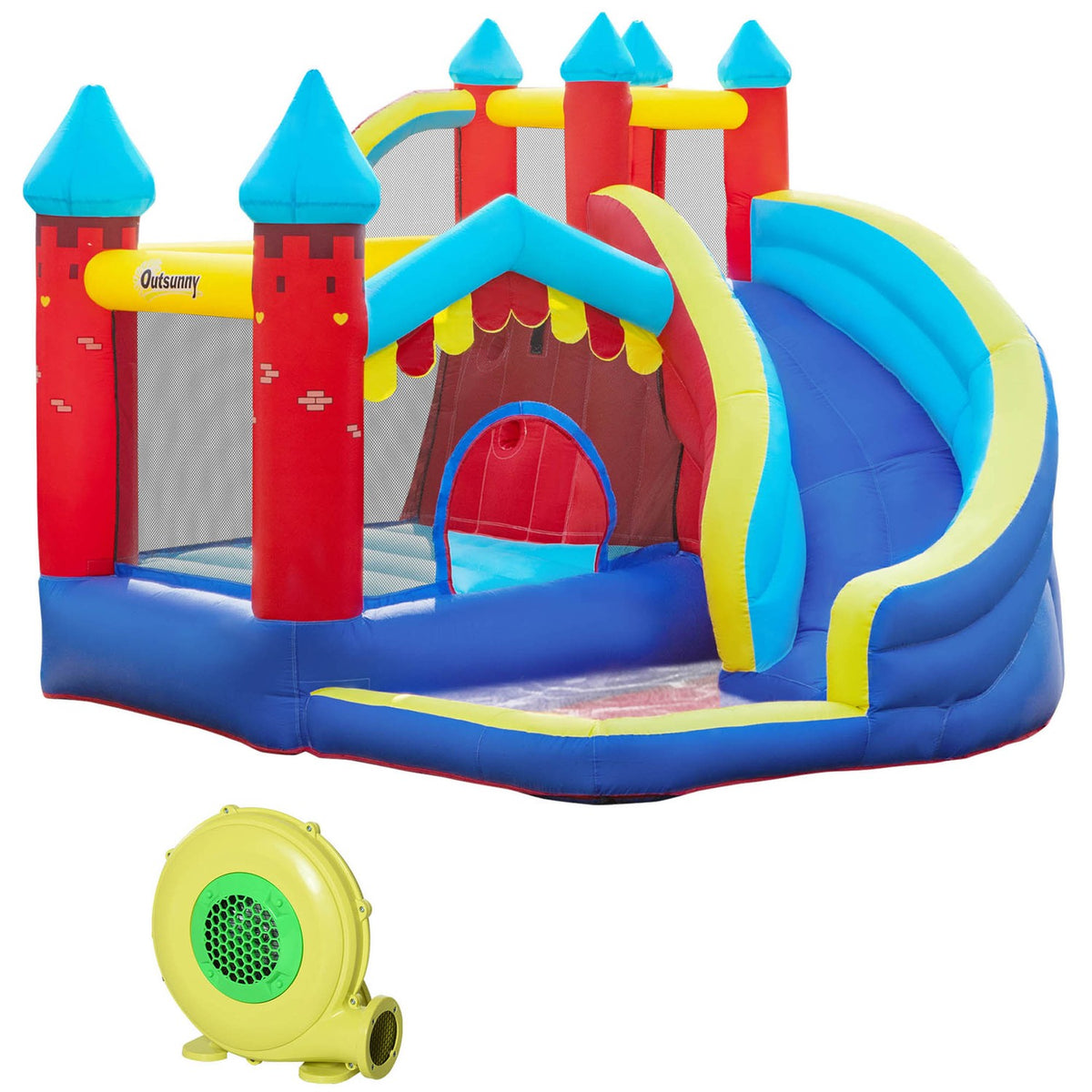 Inflatable Bouncy Castle Play Castle Jumping Area Ball Pit With Slide With Transport Bag Patch For Children From 3 Years 290 X 270 X 230 Cm