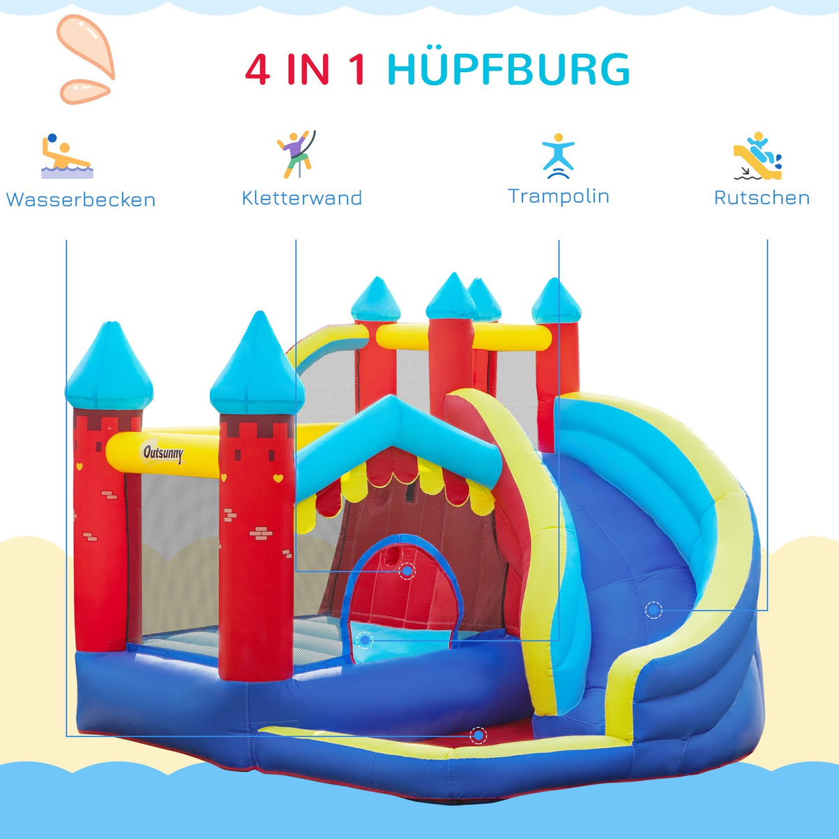 Inflatable Bouncy Castle Play Castle Jumping Area Ball Pit With Slide With Transport Bag Patch For Children From 3 Years 290 X 270 X 230 Cm