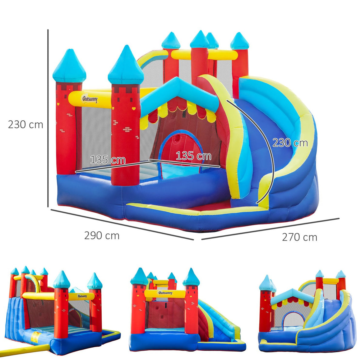 Inflatable Bouncy Castle Play Castle Jumping Area Ball Pit With Slide With Transport Bag Patch For Children From 3 Years 290 X 270 X 230 Cm