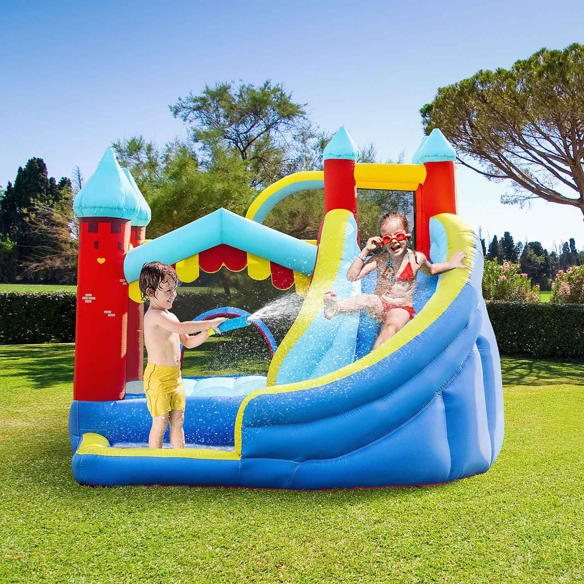 Inflatable Bouncy Castle Play Castle Jumping Area Ball Pit With Slide With Transport Bag Patch For Children From 3 Years 290 X 270 X 230 Cm