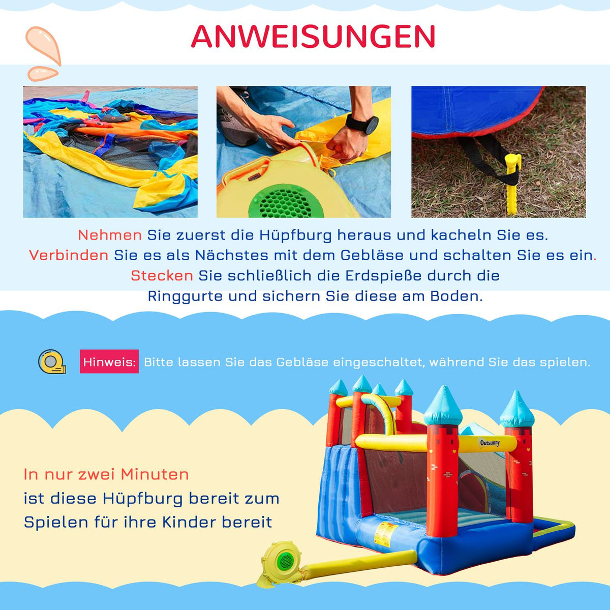 Inflatable Bouncy Castle Play Castle Jumping Area Ball Pit With Slide With Transport Bag Patch For Children From 3 Years 290 X 270 X 230 Cm
