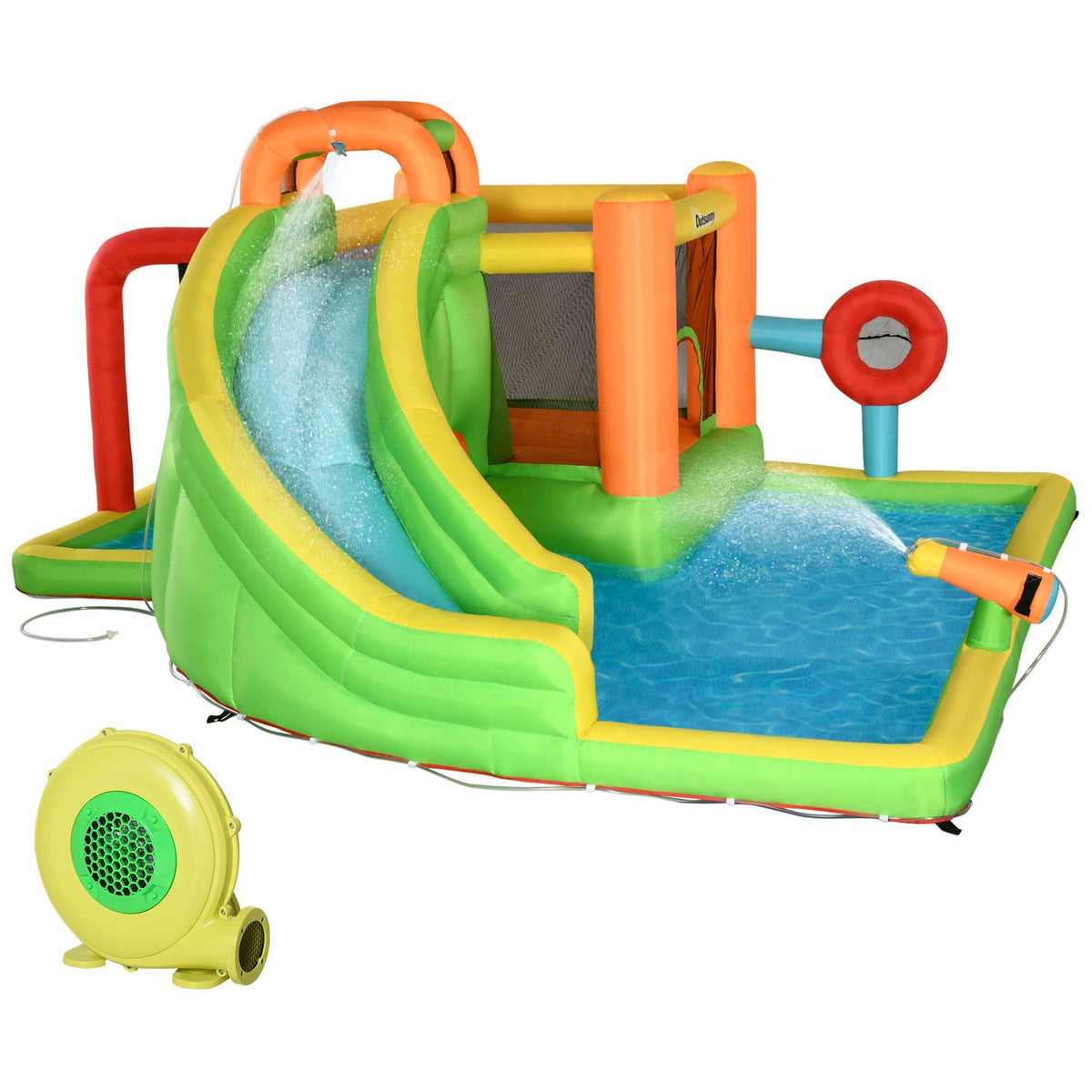 Inflatable Bouncy Castle Play Castle With Slide, Punching Bag, Ball Ring, Tunnel, Water Gun, For Children 3-8 Years, Water Park
