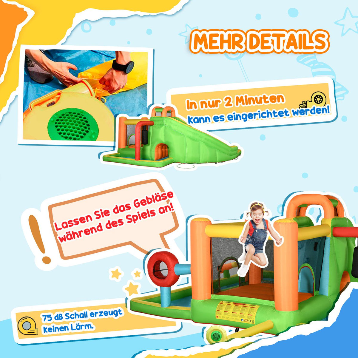 Inflatable Bouncy Castle Play Castle With Slide, Punching Bag, Ball Ring, Tunnel, Water Gun, For Children 3-8 Years, Water Park