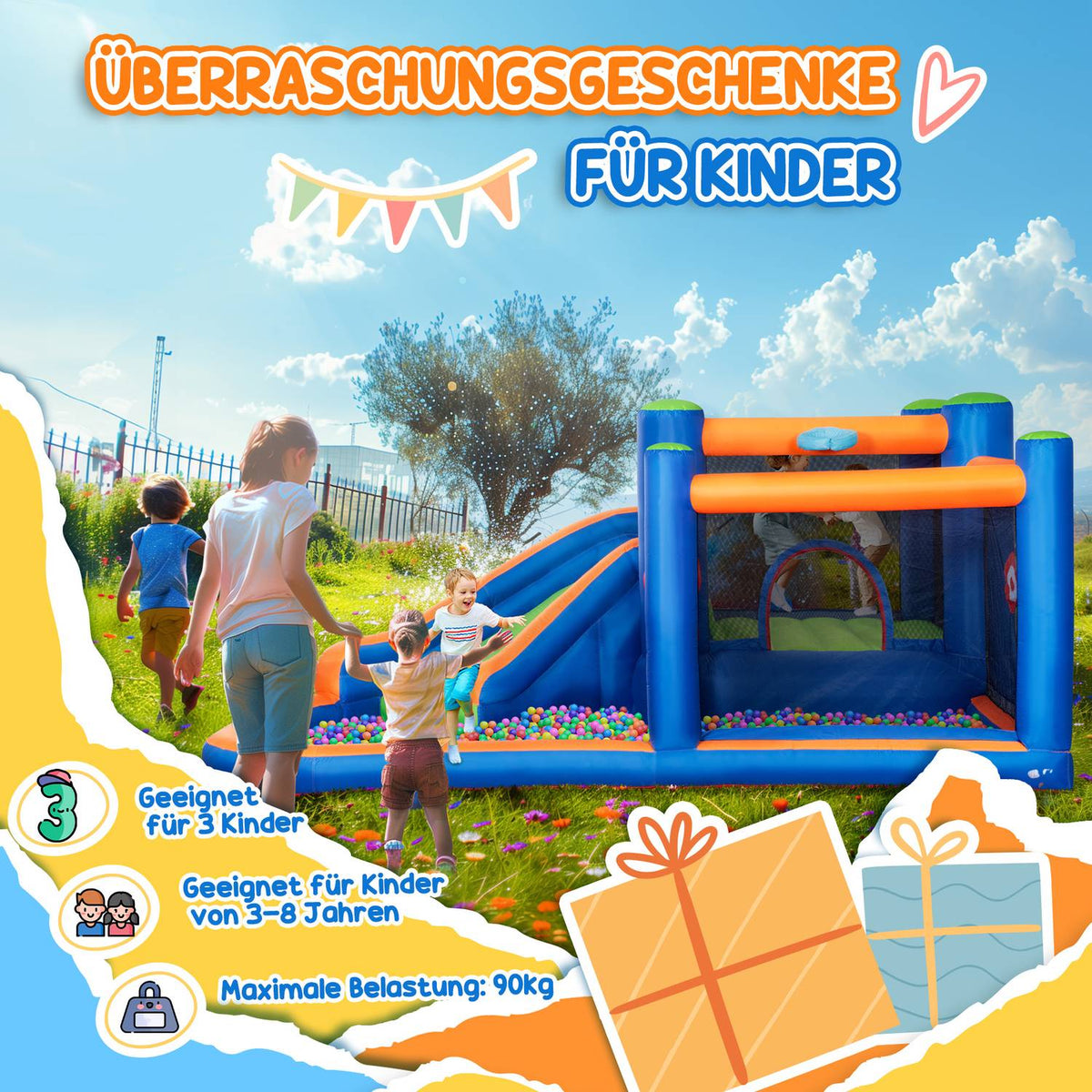 Inflatable Bouncy Castle Water Park With Blower Bouncy Castle With Water Slide Basketball Hoop Inflatable Water Play Center For Ages 3 And Up Trampoline