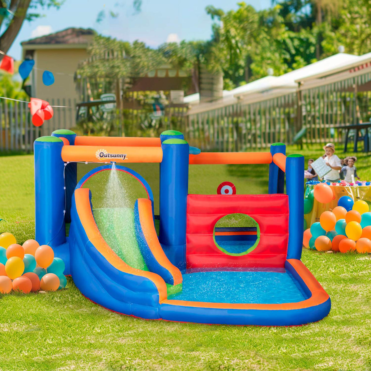 Inflatable Bouncy Castle Water Park With Blower Bouncy Castle With Water Slide Basketball Hoop Inflatable Water Play Center For Ages 3 And Up Trampoline