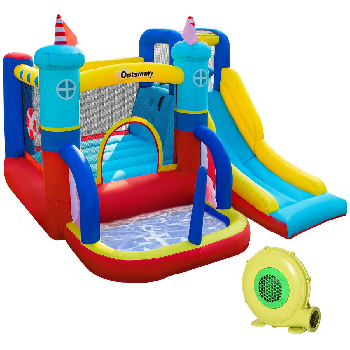 Inflatable Bouncy Castle With Blower Water Park Inflatable Slide Climbing Wall Trampoline With Carry Bag For Children 3 To 8 Years Old