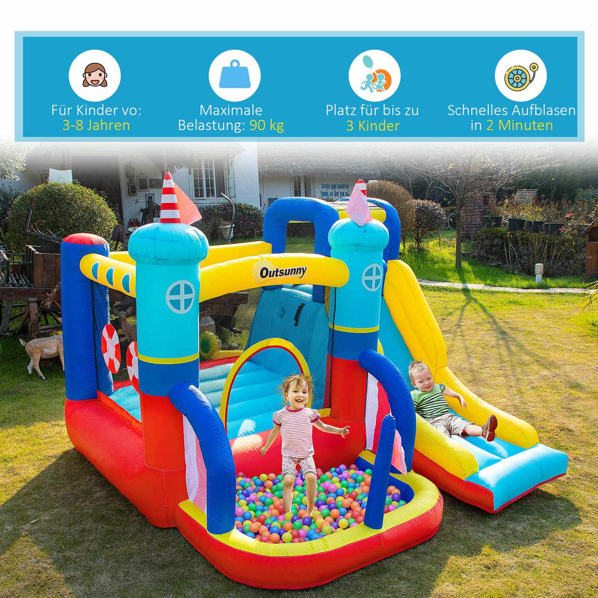 Inflatable Bouncy Castle With Blower Water Park Inflatable Slide Climbing Wall Trampoline With Carry Bag For Children 3 To 8 Years Old