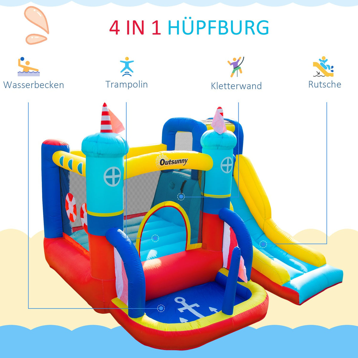 Inflatable Bouncy Castle With Blower Water Park Inflatable Slide Climbing Wall Trampoline With Carry Bag For Children 3 To 8 Years Old