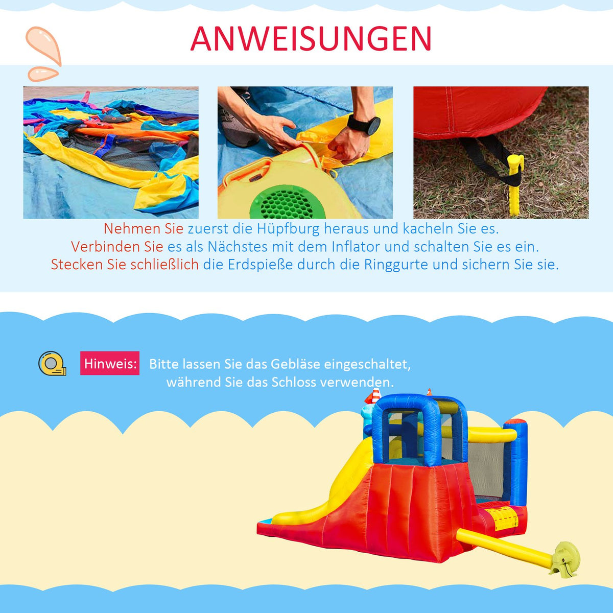 Inflatable Bouncy Castle With Blower Water Park Inflatable Slide Climbing Wall Trampoline With Carry Bag For Children 3 To 8 Years Old