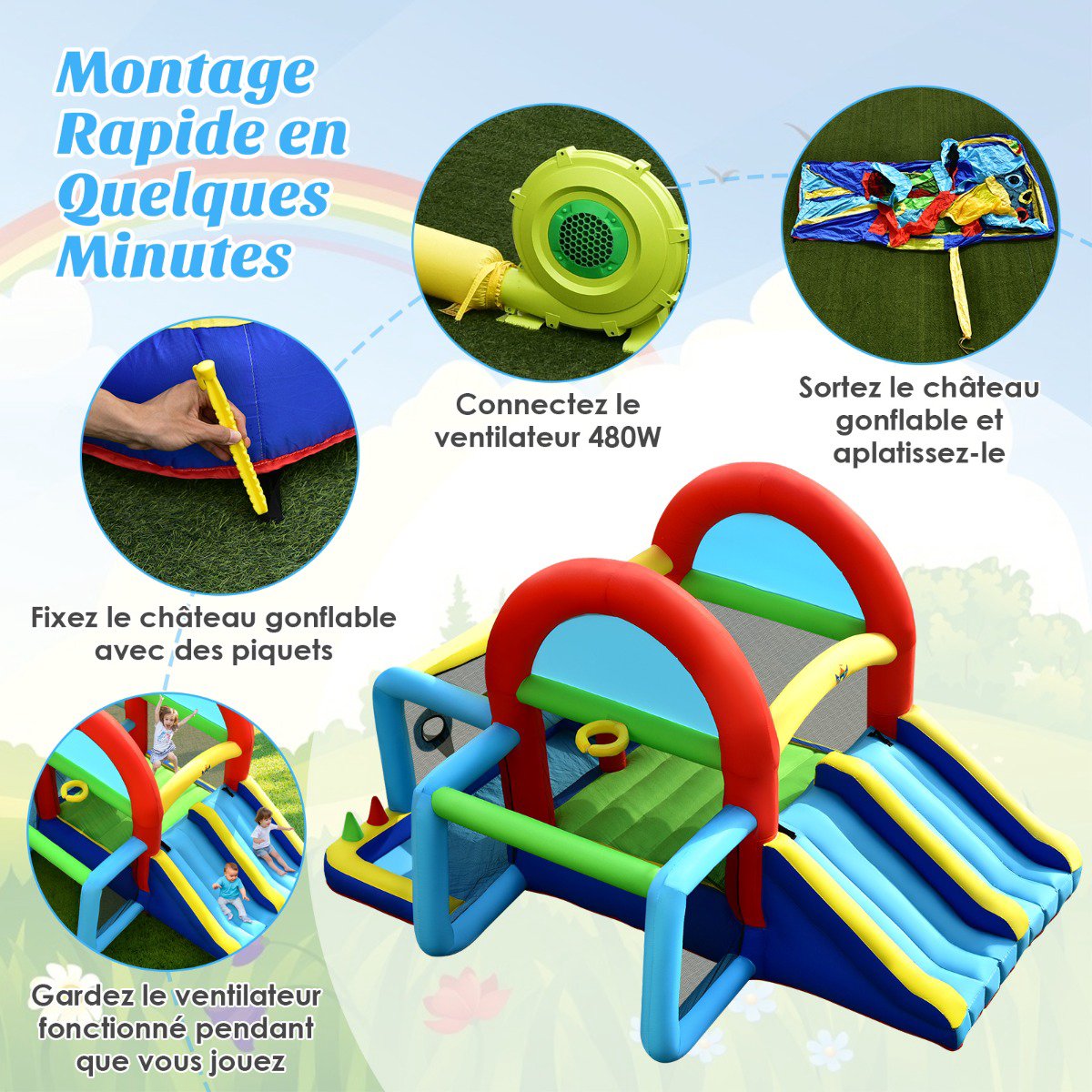 Inflatable Bouncy Castle With Double Slides, 450W Blower