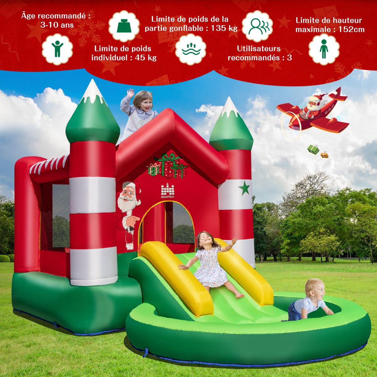 Inflatable Bouncy Castle With Slide, Blower, 390x210x220 cm