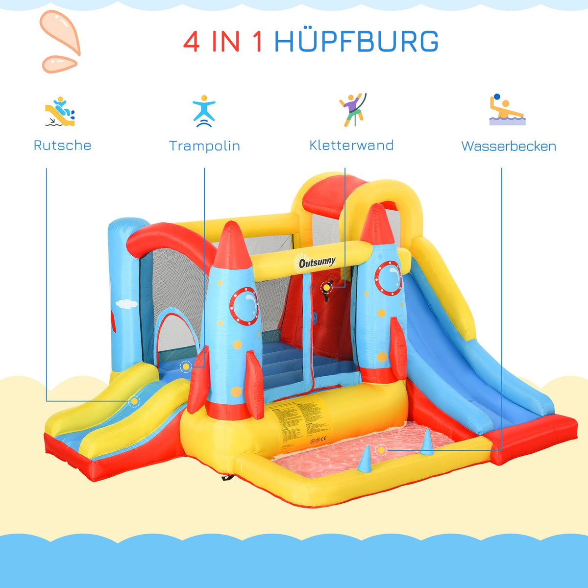 Inflatable Bouncy Castle With Water Slide Blower For 4 Children Xxl Jumping Castle For 3-10 Years Water Park 330 X 265 X 185 Cm