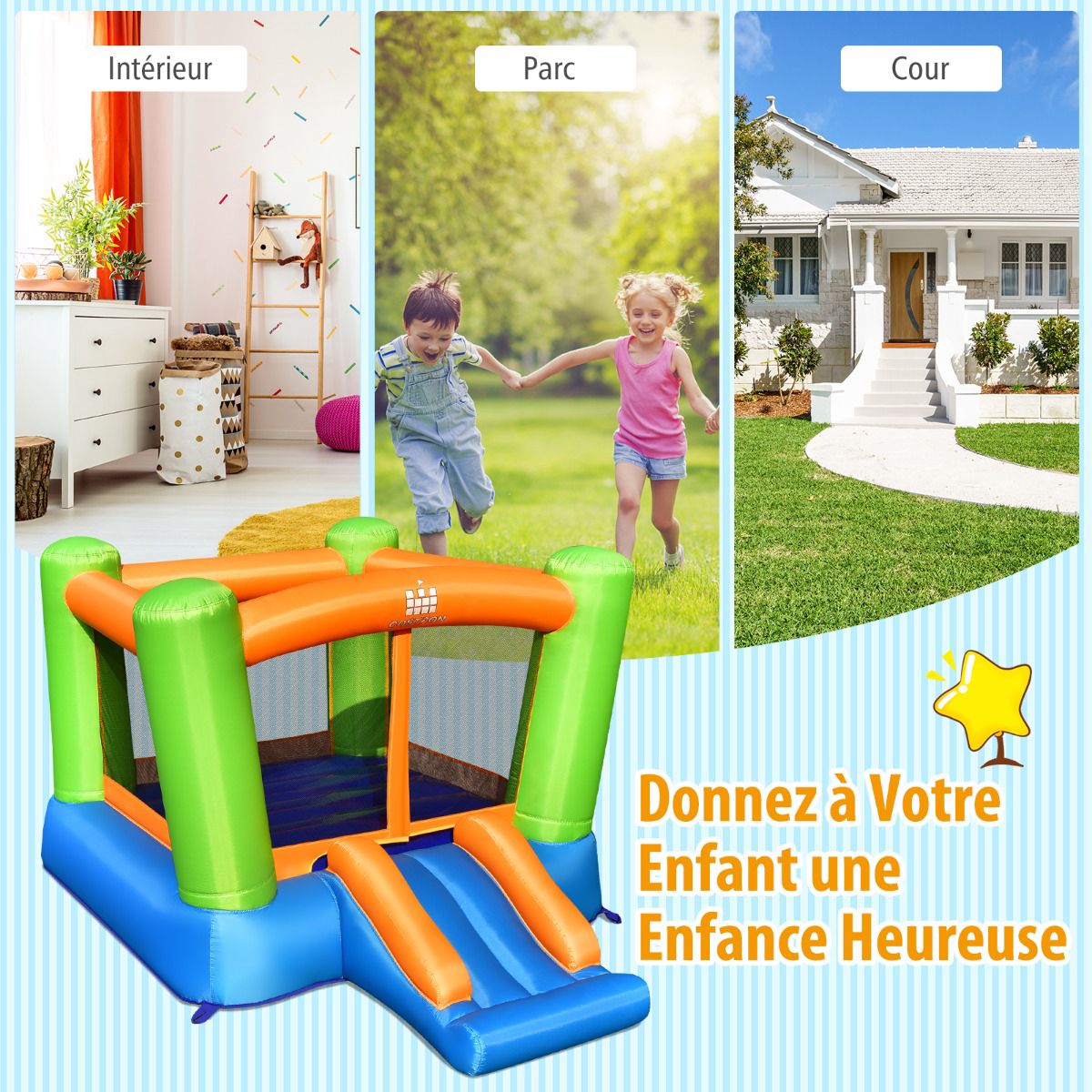 Inflatable Bouncy Castle with Slide, 250 x 197 x 143 cm