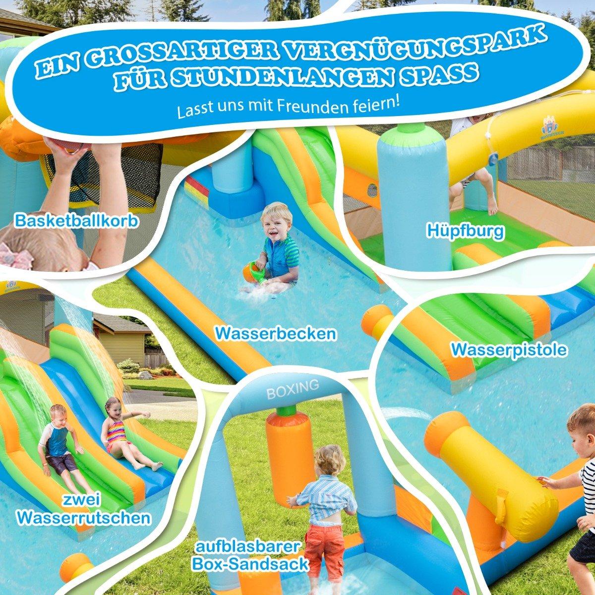 Inflatable Bouncy House with Double Shots & Splash Pool & Water Cannon & Punching Sandbag Bouncy Castles