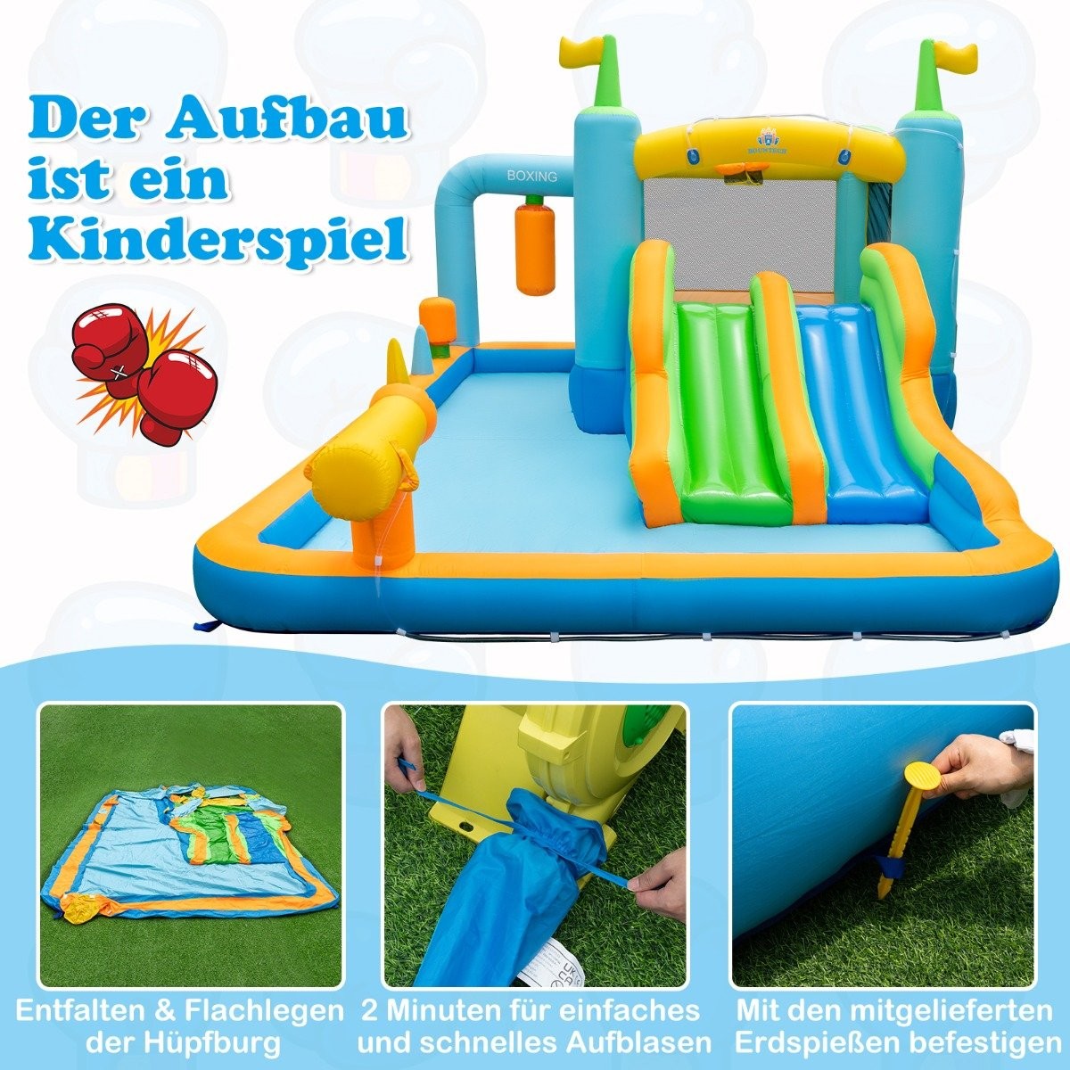 Inflatable Bouncy House with Double Shots & Splash Pool & Water Cannon & Punching Sandbag Bouncy Castles