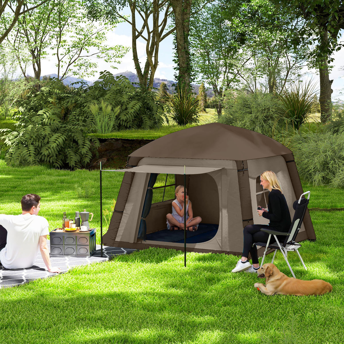 Inflatable Camping Tent 1-2 Person Outdoor Family Tent with Awning Hooks Air Pump Windows Doors Storage Bag Air Tent for 4 Seasons Windproof Glamping Tent