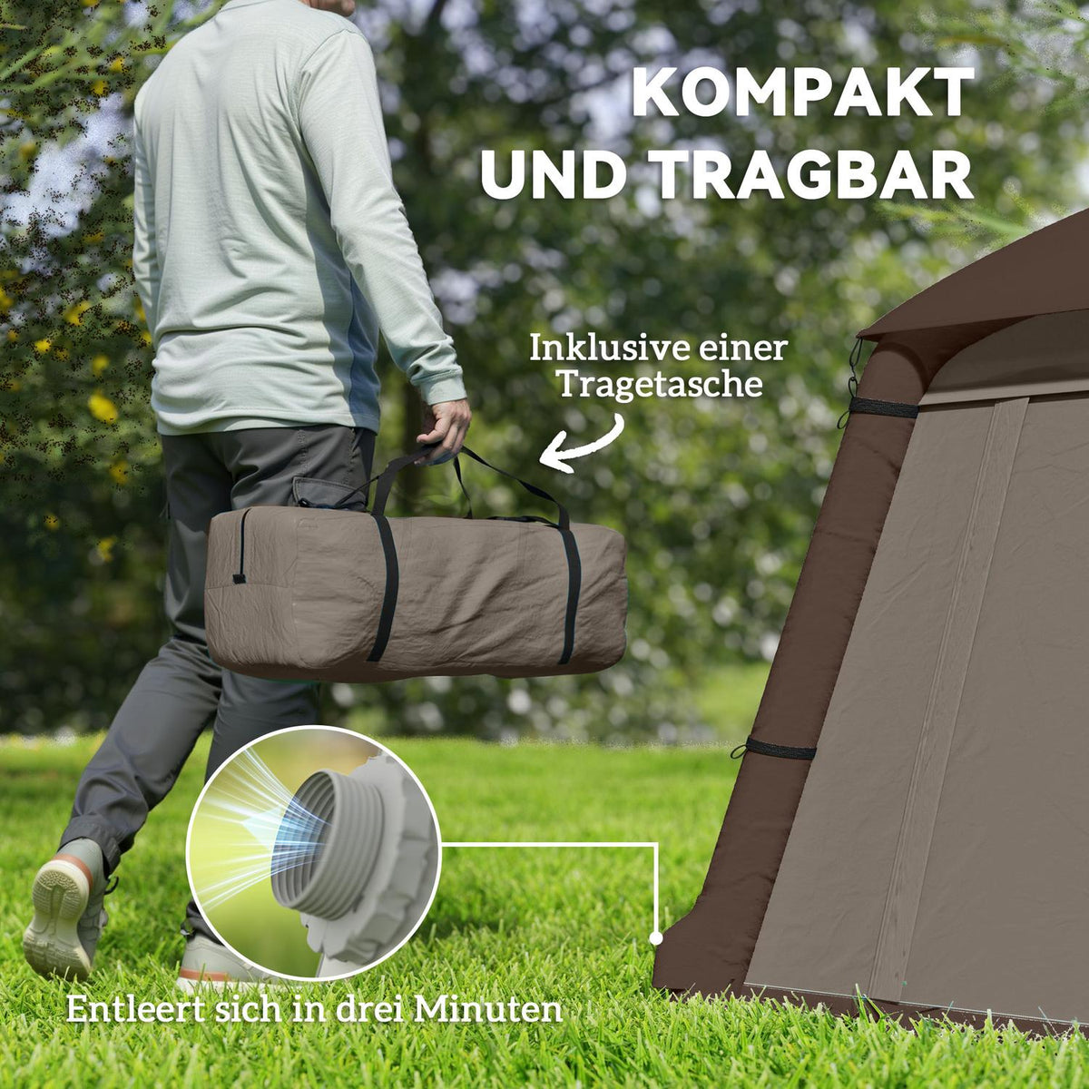 Inflatable Camping Tent 1-2 Person Outdoor Family Tent with Awning Hooks Air Pump Windows Doors Storage Bag Air Tent for 4 Seasons Windproof Glamping Tent