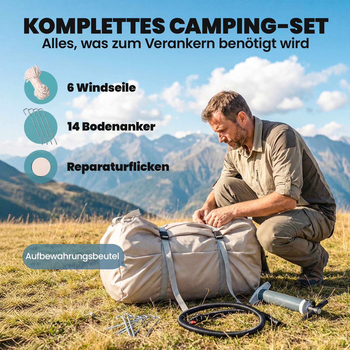 Inflatable Camping Tent, 5-8 People, 5000mm Waterproof