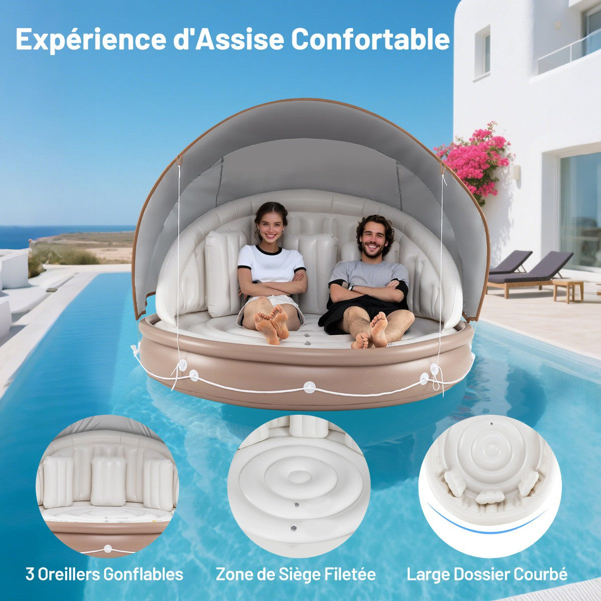 Inflatable Canopy Pool Lounger Float, SPF 50+, 440 lb