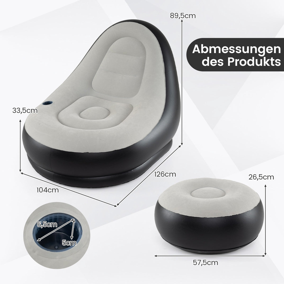 Inflatable Chair with Ottoman, Velour Surface, Cup Holder