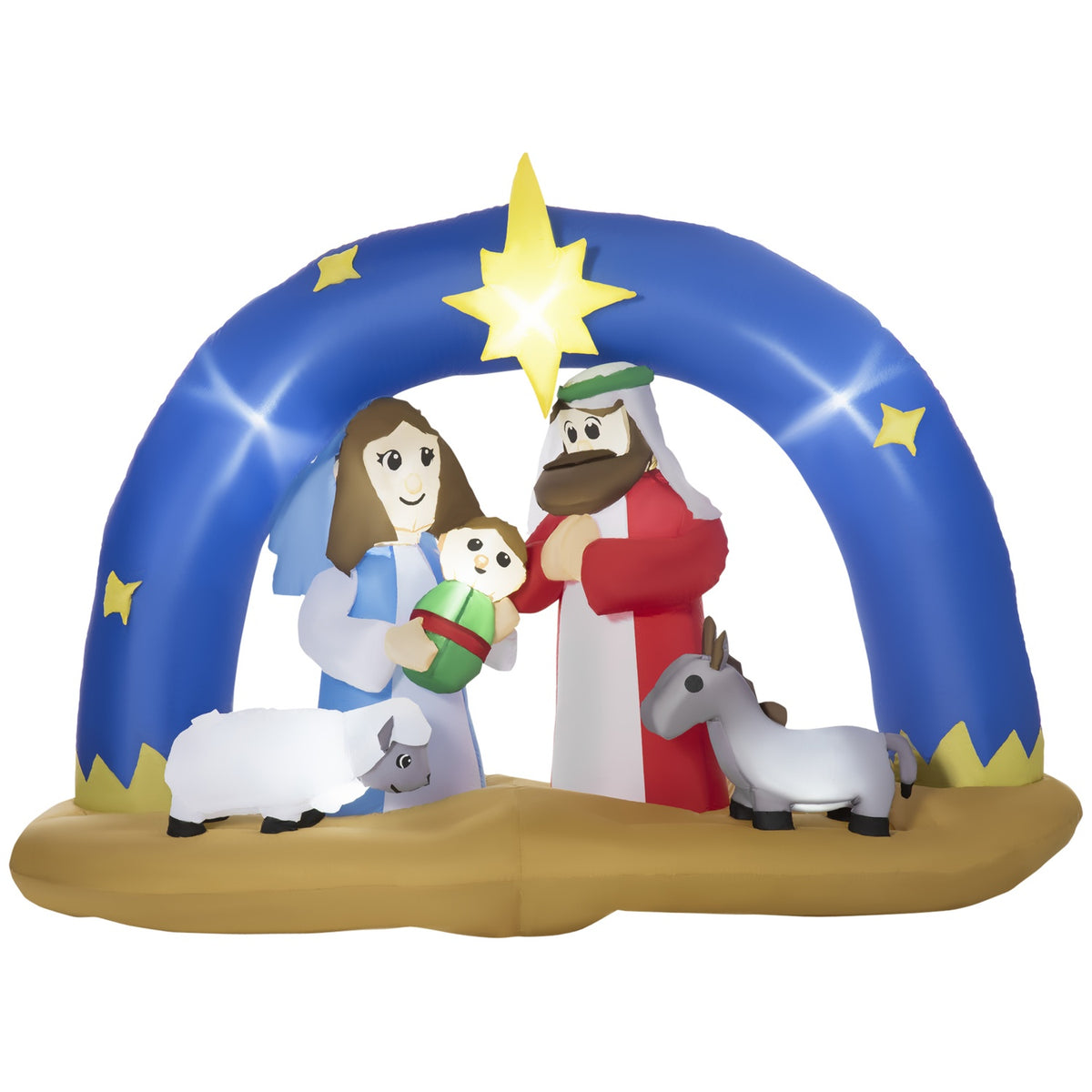 Inflatable Christmas Decoration Bible Arch Of Jesus' Birth 1.57 M Nativity Scene With Archway And Led Waterproof Blue + Brown 206X95X157 Cm