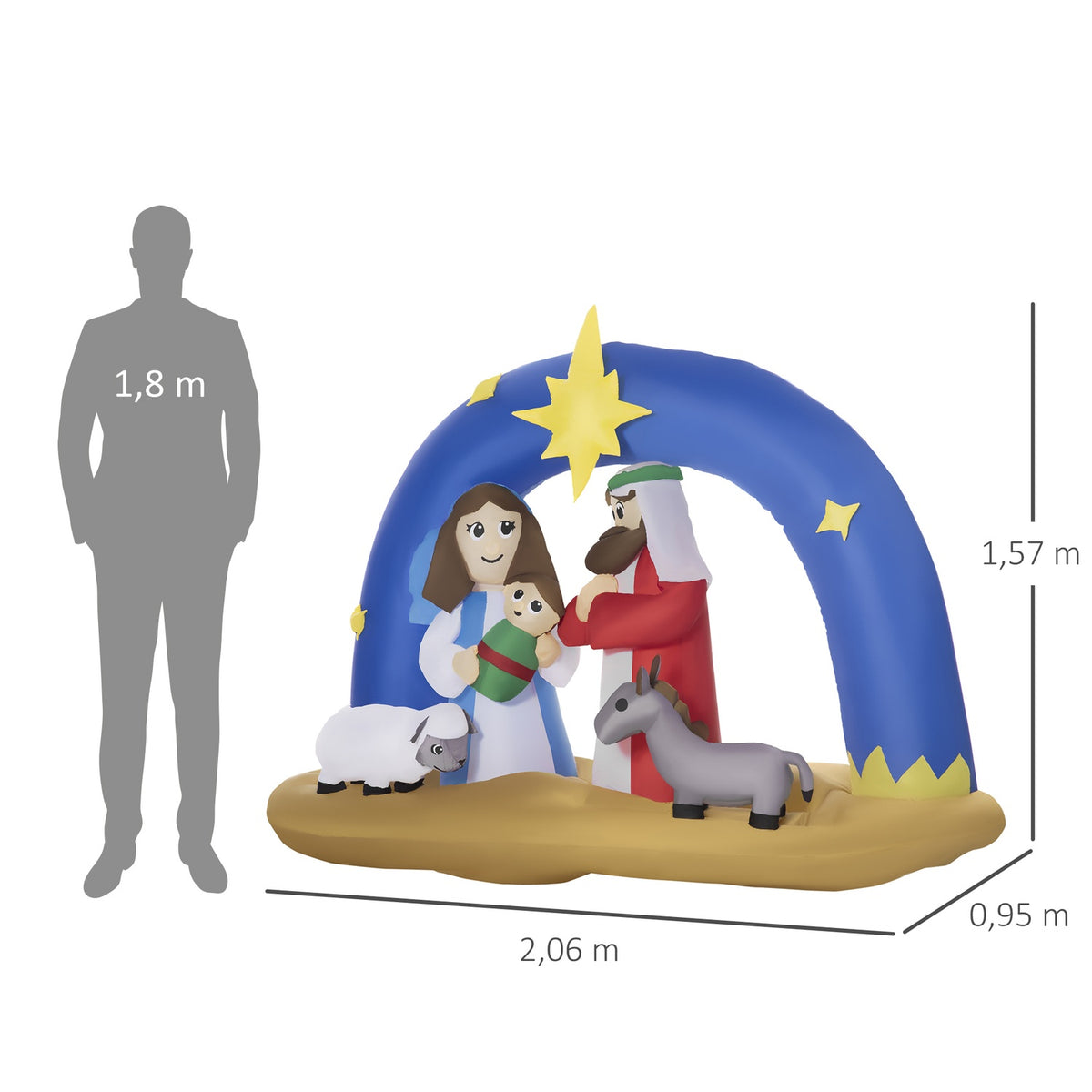 Inflatable Christmas Decoration Bible Arch Of Jesus' Birth 1.57 M Nativity Scene With Archway And Led Waterproof Blue + Brown 206X95X157 Cm