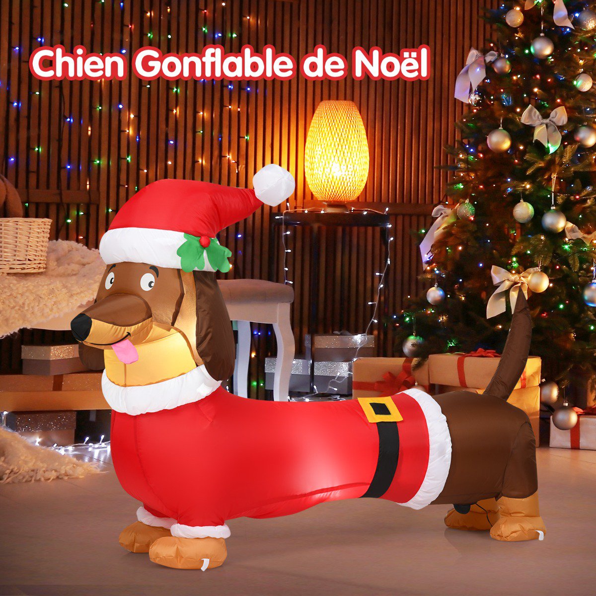 Inflatable Christmas Dog 160cm, Self-Inflating With Lights