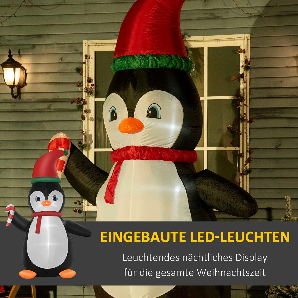 Inflatable Christmas Penguin, 2.5m, 3 LED Lights