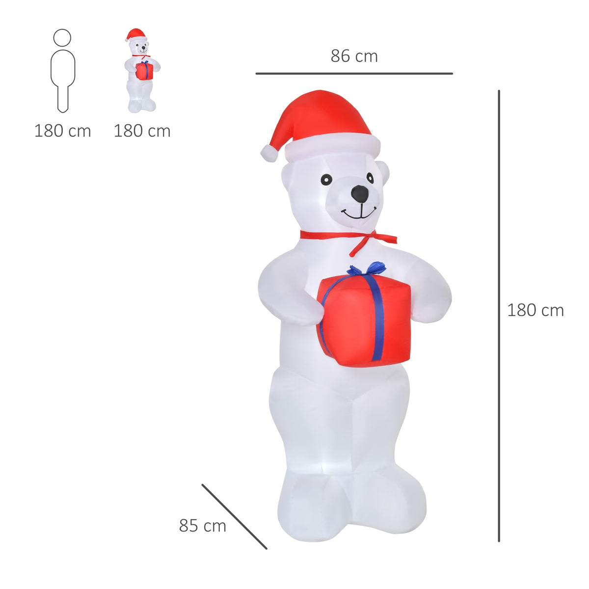 Inflatable Christmas Polar Bear 1.8 M Decorations Lighting Christmas Garden Animal Figures Party Polyester 86 X 85 X 180 Cm
