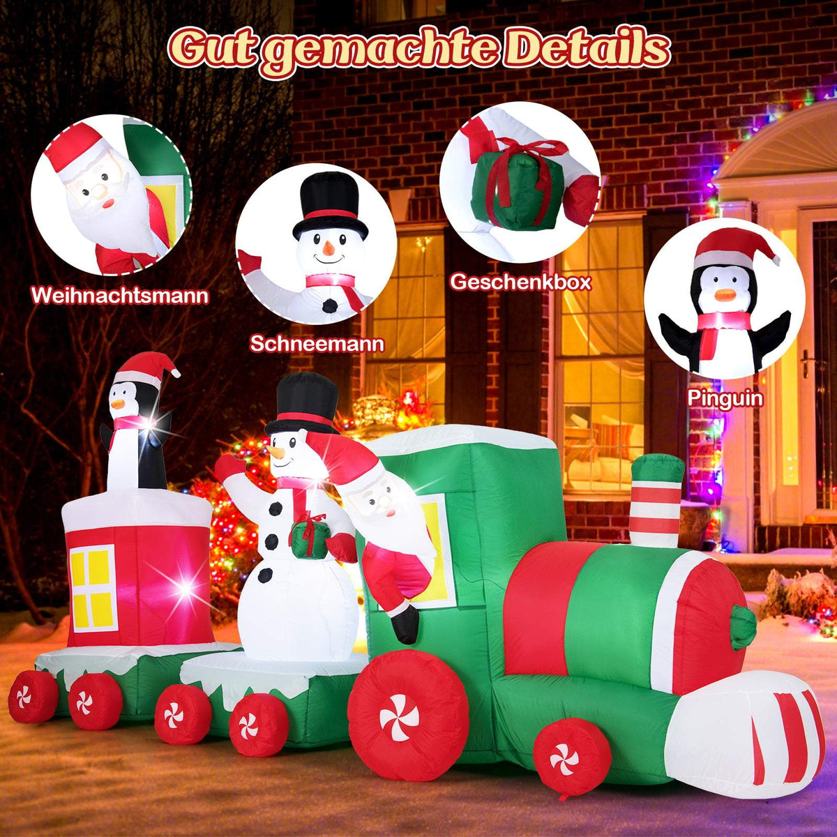 Inflatable Christmas Train with Santa, Snowman & Penguin