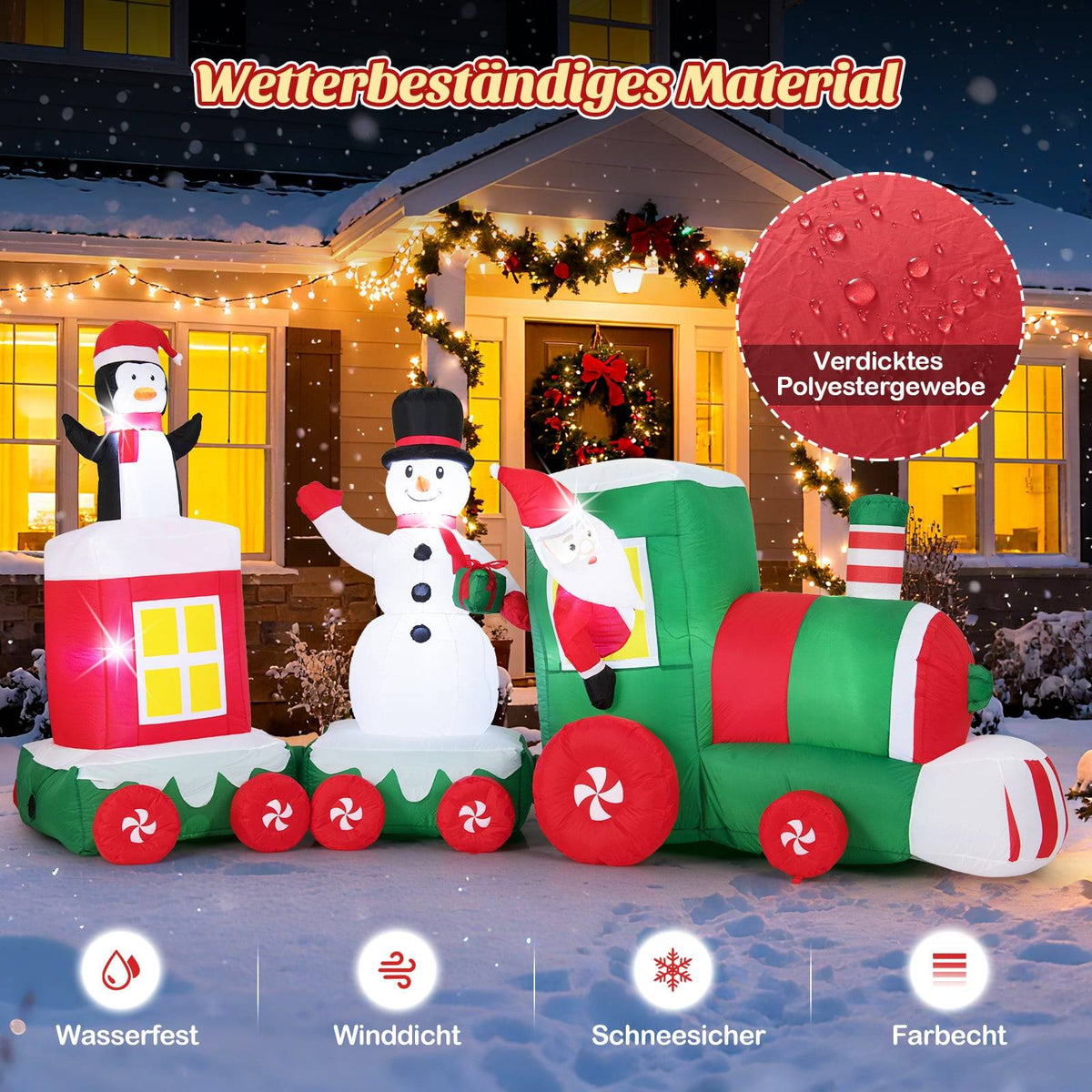 Inflatable Christmas Train with Santa, Snowman & Penguin