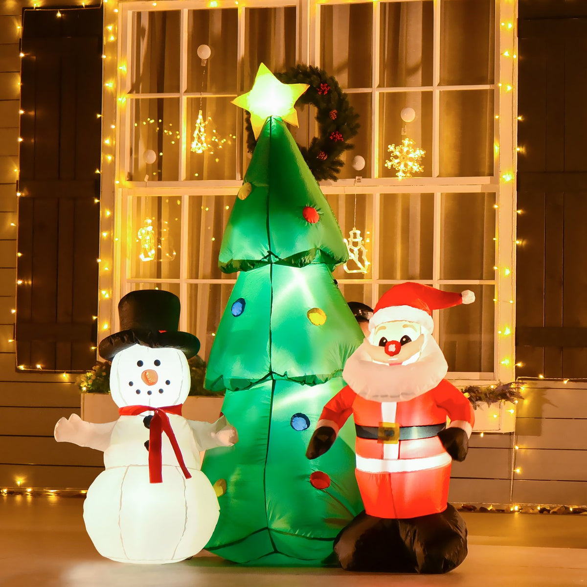 Inflatable Christmas Tree Led Christmas Decoration With Snowman 185 Cm Self-Inflating Polyester White 105 X 145 X 185 Cm